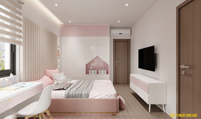 Thiết kế nhà 3 tầng hiện đại - phòng ngủ bé gái