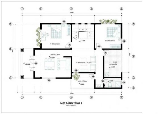 Chi tiết mẫu biệt thự nhỏ 2 tầng 120m2 tại Vĩnh Phúc