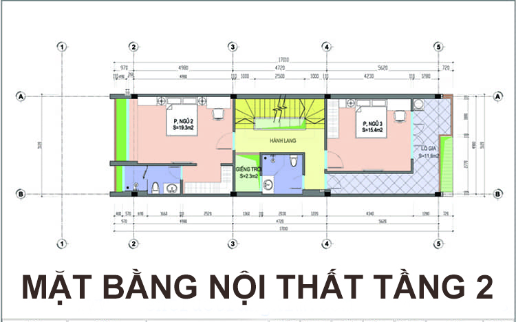 Thiết kế nhà ống 3 tầng 3 phòng ngủ mặt tiền 5m đẹp tại Phú Thọ