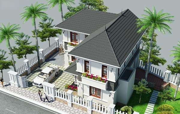 Thiết kế nhà 2 tầng chữ L anh chị Thành Phương tại Thái Bình