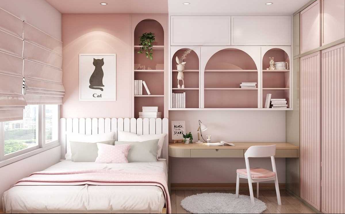 Phòng ngủ tone hồng đơn giản