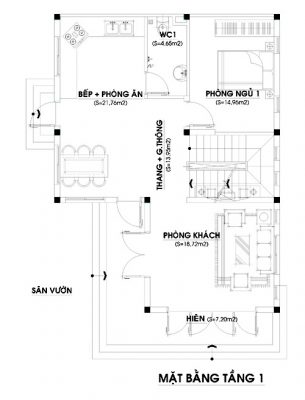 Nhà 2 tầng mái thái ở nông thôn có sân vườn