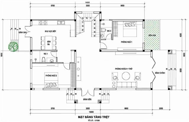 Mẫu nhà 2 tầng có phòng thờ tầng 1 đẹp chuẩn phong thủy