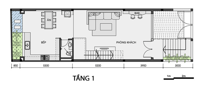 Mặt bằng tầng 1 của nhà phố