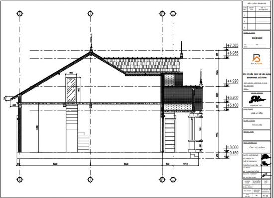 Bản vẽ chi tiết mặt cắt đứng của ngôi nhà vườn