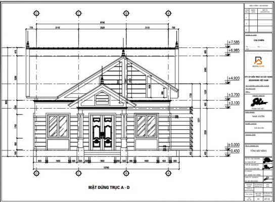 Bản vẽ chi tiết mặt cắt đứng của ngôi nhà vườn