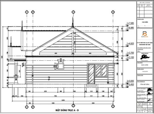 Bản vẽ chi tiết mặt cắt đứng của ngôi nhà vườn