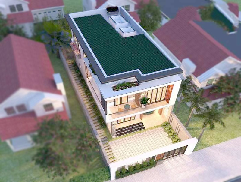Thiết kế nhà 1 trệt 1 lầu 7x20m Mái bằng hiện đại tại Mê Linh Hà Nội