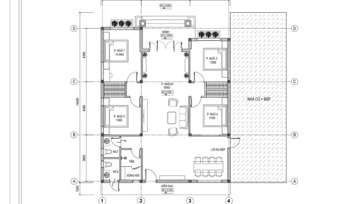 Thiết kế nhà cấp 4 mái Thái 4 phòng ngủ tinh tế và hiện đại.