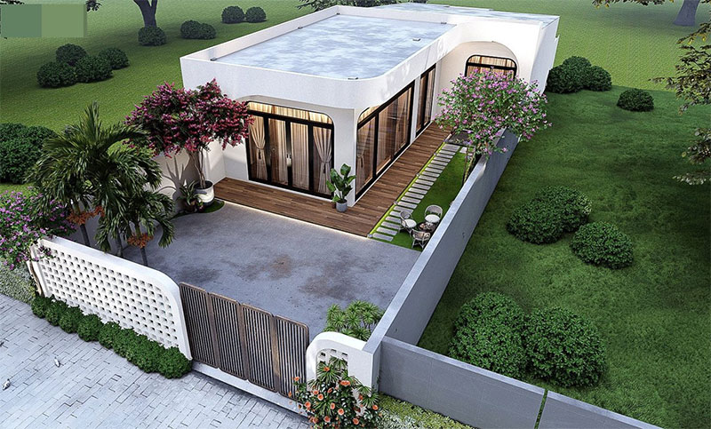 Thiết kế nhà cấp 4 hiện đại mái bằng tự khu nghỉ dưỡng cao cấp tại Mê Linh - Hà Nội