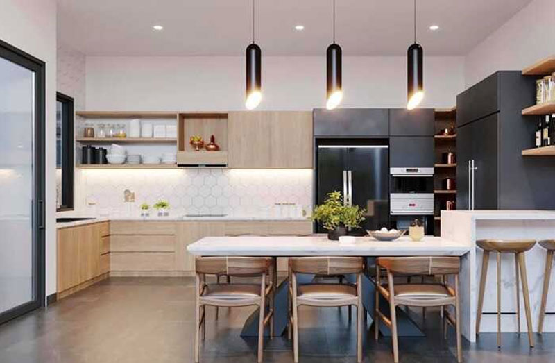 Thiết kế nội thất phòng bếp + ăn hiện đại